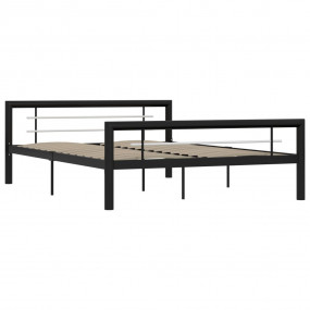 Bed Frame Black and White Metal 55 x 79 in Sturdy Frame