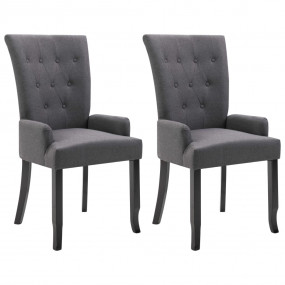 Dining Chair Set of 2 Dark Grey Polyester, Oak Wood Sta...