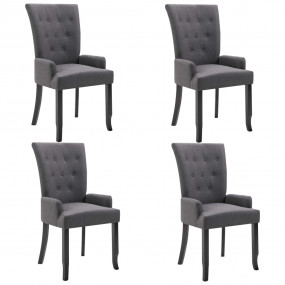 Dining Chair Set of 4 Dark Gray Polyester, Oak Wood Sta...
