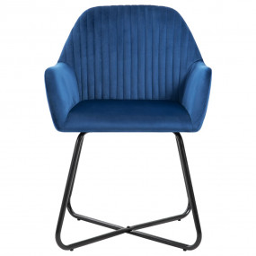 Dining Chair Set of 6 Blue Velvet and powder-coated ste...