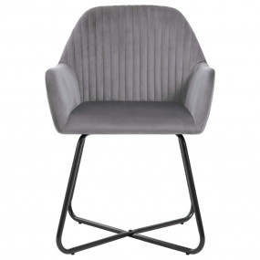 Dining Chair Set of 6 Grey Velvet and Powder-Coated Ste...