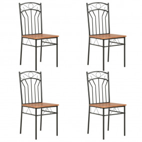 Dining Chair Set of 4 Brown and black MDF and Steel Sta...
