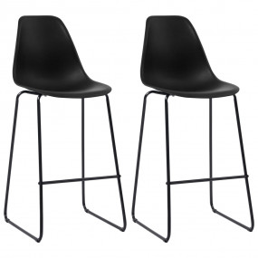 Bar Chair Set of 2 Black Plastic seat and metal legs St...