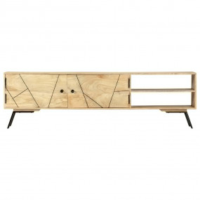 TV Cabinet Natural, Brass Solid Mango Wood, Steel 55.1x...