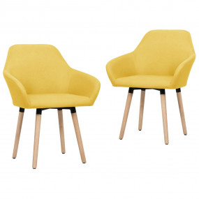 Dining Chair Set of 2 Yellow Fabric and solid wood Stan...