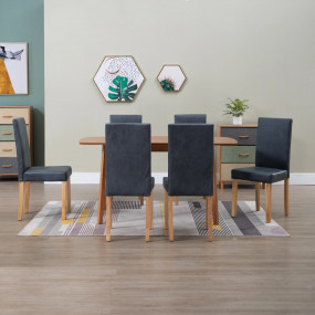 Dining Chair Set of 6 Gray Faux Leather, Wood Standard ...
