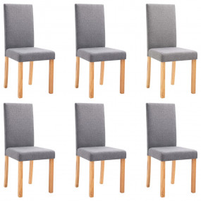Dining Chair Set of 6 Light Grey Fabric and Rubber wood