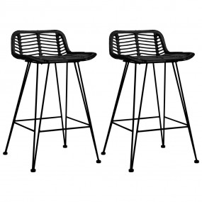 Bar Chair Set of 2 Black Natural Rattan, Metal Standard