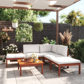 Garden Lounge Set Cream and Wood Brown Solid Acacia Woo...