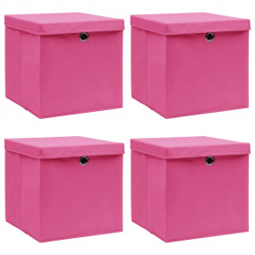 Storage Box Set of 4 Pink Non-woven fabric (100% polyes...