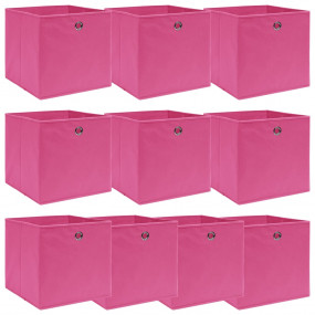 Storage Box Set of 10 Pink Non-woven fabric (100% polye...