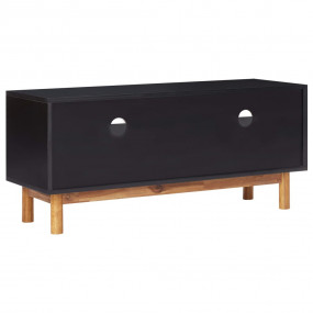 TV Stand Matt black and dark brown Solid acacia wood, M...