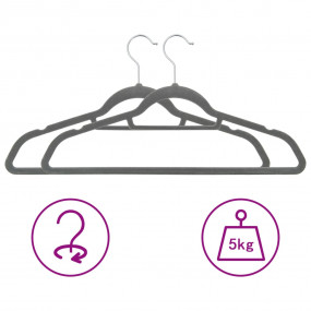Hanger Set of 20 Grey ABC plastic, zinc alloy, velvet S...
