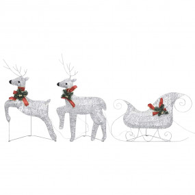 Reindeer and Sleigh Christmas Decoration Set of 2 Silve...