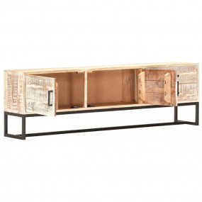 TV Cabinet White Solid Acacia Wood, Powder-Coated Steel