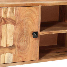 TV Cabinet Brown Solid Acacia wood, Powder-Coated Steel...