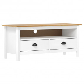 TV Cabinet White and Honey Brown Solid Pine Wood Compac...