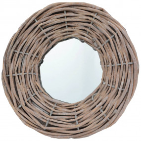Mirror Natural Rattan Wicker 5.9 in Diameter Wall mount...