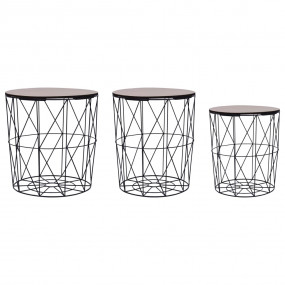 Coffee Table Set of 3 Black Metal Medium Stackable
