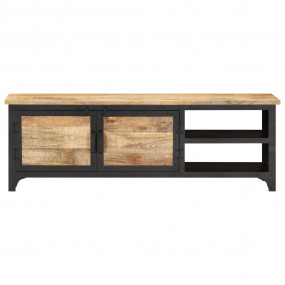 TV Cabinet Black and brown Solid mango wood Medium TV C...