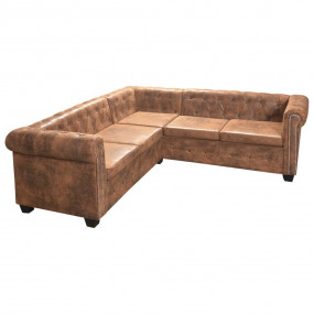 Sofa Brown Faux leather, wood Large Classic/Traditional