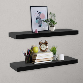 Wall Mounted Shelf Set of 2 Black MDF 31.5 in Wall moun...