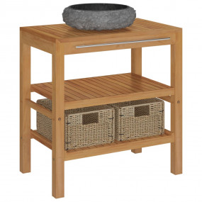 Vanity Cabinet With Sink Natural Wood and Black