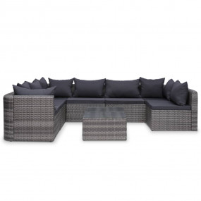 Garden Lounge Set Grey Poly rattan Large Removable Cove...