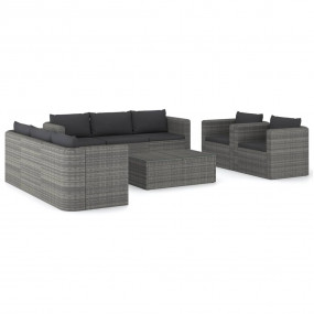 Garden Lounge Set Grey PE rattan, Powder-coated steel, ...
