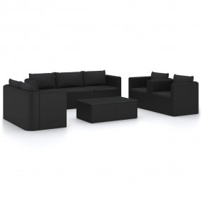 Garden Lounge Set Black Powder-coated steel, PE rattan,...