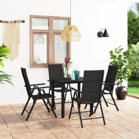 Dining Set Black PE Rattan, Aluminum, Glass Small