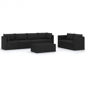 Garden Lounge Set Black PE Rattan, Powder-Coated Steel,...