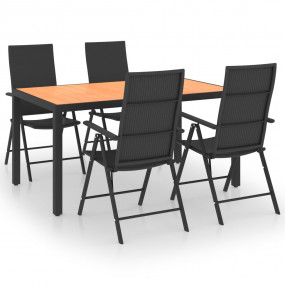 Dining Set Black PE Rattan Medium Multi-Position Backre...