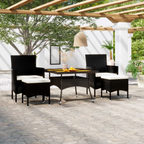 Garden Dining Set Black and Cream White