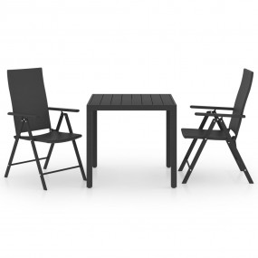 Dining Set Black Aluminum, PE Rattan, WPC Medium Foldab...