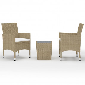 Bistro Set Beige Poly rattan, powder-coated steel, temp...