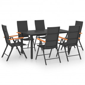 Dining Set Black and Brown PE Rattan, WPC, Glass, Alumi...