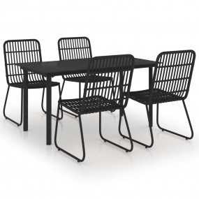 Dining Set Black Poly rattan 5-piece Stackable Dining S...
