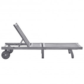 Sunlounger Grey Solid Acacia wood Standard Height-Adjus...