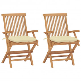 Garden Chair Set of 2 Cream White Teak Wood Standard Fo...