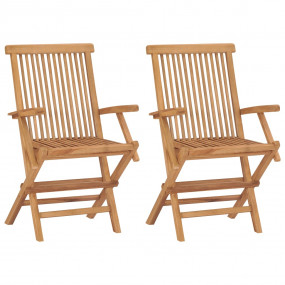 Patio Chair Set of 2 Green Solid Teak Wood Standard Fol...