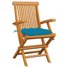 Patio Chair Set of 3 Light Blue Cushions, Teak Wood