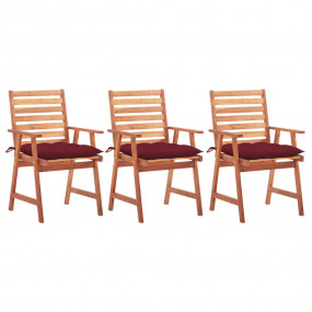 Patio Chair Set of 3 Wine Red Acacia Wood and Polyester...