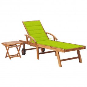 Sun Lounger Bright Green Cushion, Natural Teak Wood