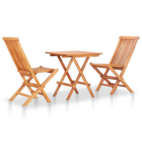 Bistro Set Natural Brown, Grey Cushions Teak Wood, Poly...