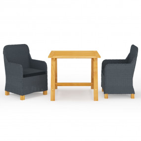 Dining Set Dark Grey Solid Acacia Wood Compact Durable