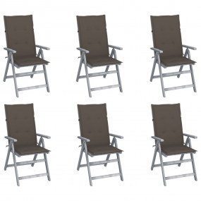 Garden Chair Set of 6 Grey, Taupe Solid Acacia wood, 10...