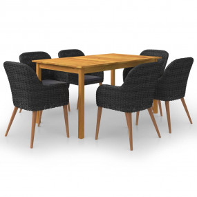 Dining Set Black Solid Acacia wood Garden set for six p...