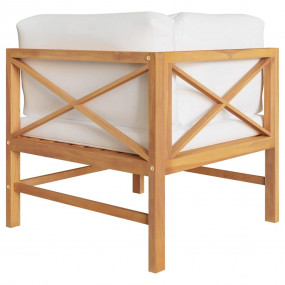 Outdoor Bench Cream Solid Teak Wood, 100% Polyester