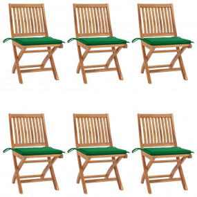 Patio Chair Set of 6 Green Solid teak wood, Polyester 1...